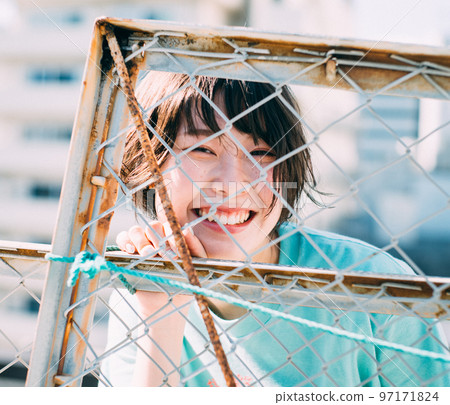 rooftop and woman rooftop and woman 97171824