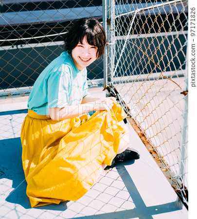 rooftop and woman rooftop and woman 97171826