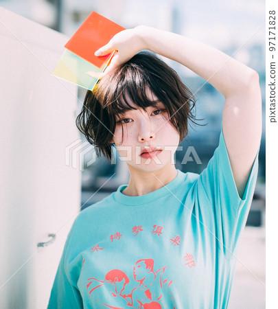 rooftop and woman rooftop and woman 97171828