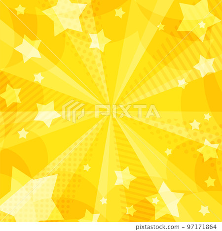 A stylish yellow radiation background material square with a pattern of popping stars 97171864
