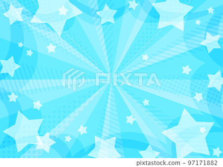 A stylish light blue radiation background material with a pattern of popping stars Horizontal 97171882
