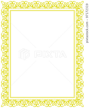 Decorative frame Elegant vector element for design in Eastern style, place for text. Floral yellow and white border. Lace illustration for invitations and greeting cards 97172319