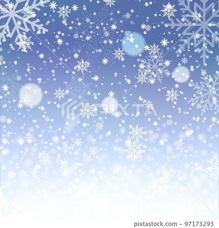 Christmas and Happy New Year background with falling snowflakes on blue sky. Vector Christmas and Happy New Year background with falling snowflakes on blue sky. Vector 97173293