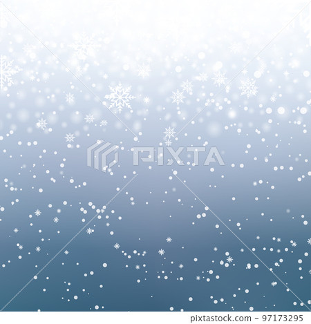 Christmas and Happy New Year background with falling snowflakes on blue sky. Vector 97173295