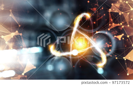 Nanotechnology, Molecule model image . Mixed media 97173572