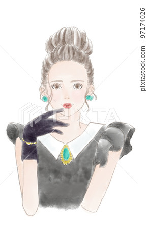 Illustration of a woman wearing gloves and posing 97174026