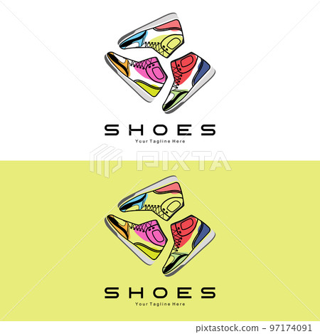 Sneakers Shoe Logo Design, vector illustration of trending youth footwear, simple funky concept Sneakers Shoe Logo Design, vector illustration of trending youth footwear, simple funky concept 97174091