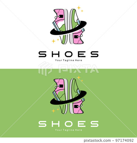 Sneakers Shoe Logo Design, vector illustration of trending youth footwear, simple funky concept 97174092