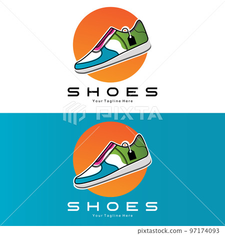 Sneakers Shoe Logo Design, vector illustration of trending youth footwear, simple funky concept Sneakers Shoe Logo Design, vector illustration of trending youth footwear, simple funky concept 97174093