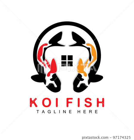 Koi Fish Logo Design, Chinese Lucky And Triumph Ornamental Fish Vector, Company Brand Gold Fish Icon 97174325