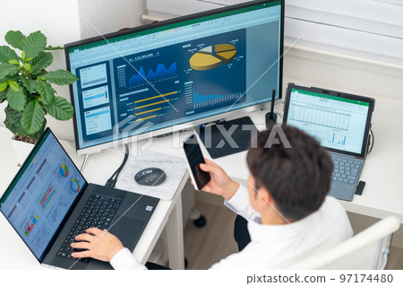 General affairs, accounting, clerical work, sales affairs, management dashboard, charts, graphs, bird's-eye view, multi-display 97174480