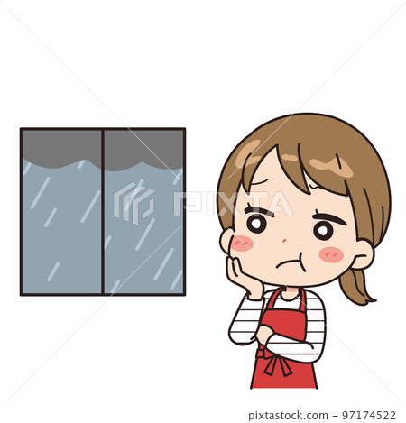 Illustration of a woman in a bad mood in the rain 97174522