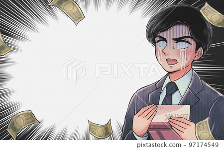 Girl's cartoon-style white eyes, eye-catching man in a suit crying with a bankbook Girl's cartoon-style white eyes, eye-catching man in a suit crying with a bankbook 97174549
