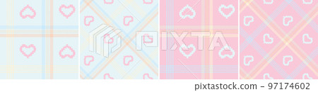 Set check plaid seamless pixel pattern with hearts. Set check plaid seamless pixel pattern with hearts. 97174602