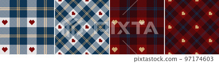 Set check plaid seamless pixel pattern with hearts. Set check plaid seamless pixel pattern with hearts. 97174603