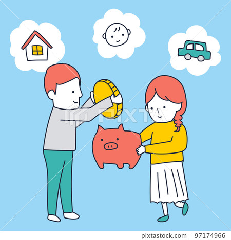 一對年輕夫婦存錢的插圖素材 97174966