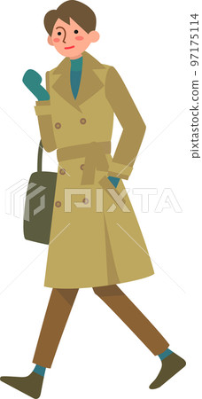 穿著風衣走路的年輕女人 97175114