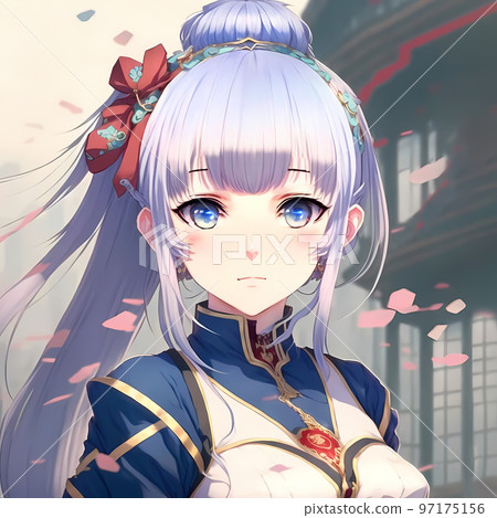 扎著馬尾辮和紅絲帶的可愛女孩“AI 生成圖像” 97175156