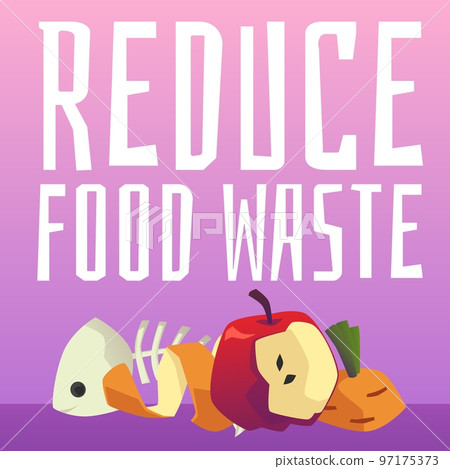 Reduce food waste charity concept of banner or poster, flat vector illustration. 97175373