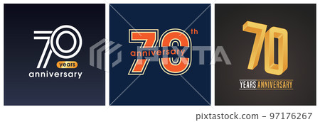70 years anniversary set of vector graphic icons, logos. 97176267
