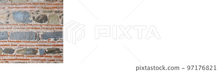 Sturdy blue and gray cut stone and red brick wall seamless lined up, banner mock up poster desing 97176821