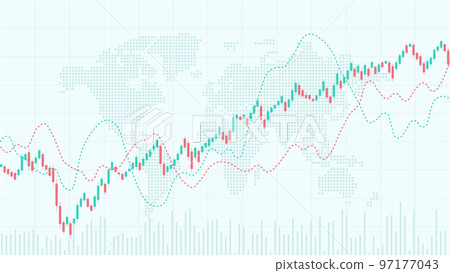 Candlestick chart, line graph and bar chart. World stock market index graph 97177043