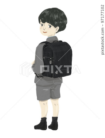 A boy carrying a school bag at the entrance ceremony 97177102