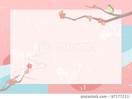 Japanese style peach blossom background vector illustration (horizontal orientation of A4 ratio) 97177213