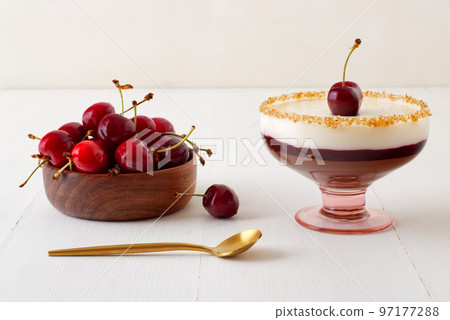 Dark and white chocolate mousse with cherry jelly 97177288