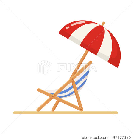 Isolated vector illustration on white background deck chair with beach umbrella. Isolated vector illustration on white background deck chair with beach umbrella. 97177350