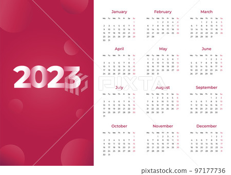 Vector monthly calendar 2023 with color of the year 2023 viva magenta Vector monthly calendar 2023 with color of the year 2023 viva magenta 97177736