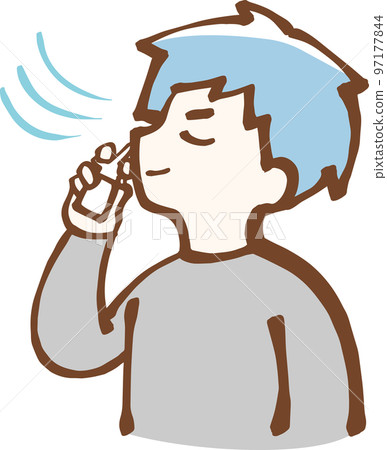 Man taking measures against hay fever Nasal spray illustration 97177844