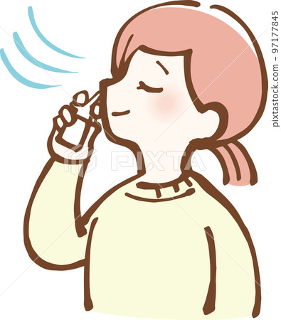 Woman taking measures against hay fever Nasal spray illustration 97177845
