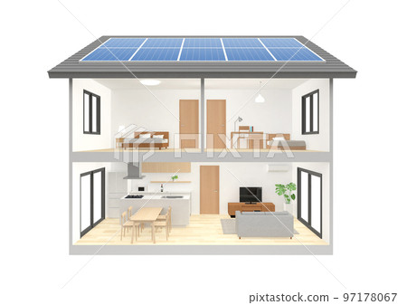 Cross section CG perspective of a two-story house Cross section CG perspective of a two-story house 97178067