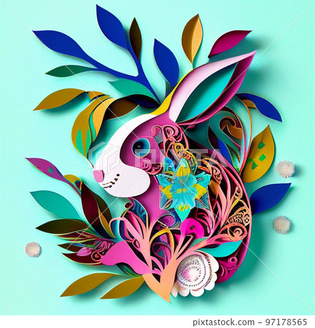 紙工藝七彩兔子AI圖像 97178565