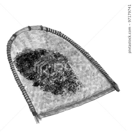 Ancient farming tools drawn in ink painting style, buckwheat husks and buckwheat husks, monotone white background, transparent background 97179741