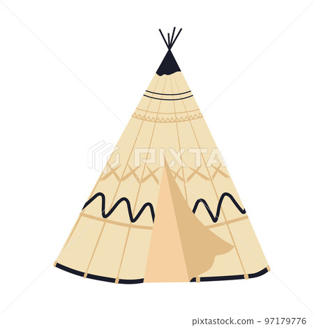 Teepee, tentor wigwam Native American dwelling. Yaranga, chum vector stock illustration. Isolated on white background. Wild West. 97179776