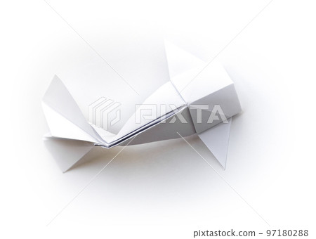 Paper fish origami isolated on a white background Paper fish origami isolated on a white background 97180288