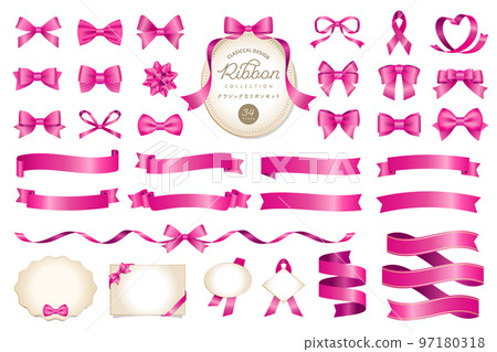 經典絲帶處理和框架矢量插圖集粉色/ 97180318