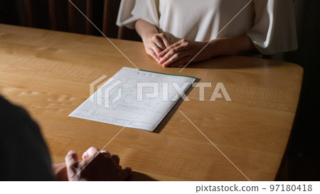 A couple discussing divorce (adultery / divorce notification) A couple discussing divorce (adultery / divorce notification) 97180418