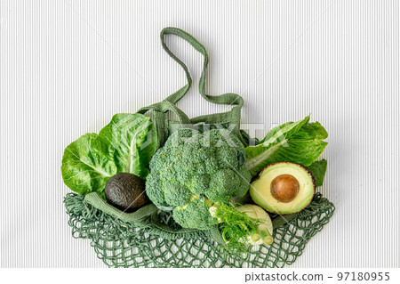 Organic fresh vegetables on white background, flat lay. 97180955