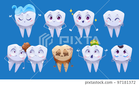 Teeth cartoon characters, clean and dirty tooth 97181372