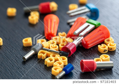 Coloured sleeves, markings and cable connectors, crimp terminals. Coloured sleeves, markings and cable connectors, crimp terminals. 97181403