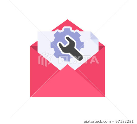 Settings config setup email icon vector or configuration maintenance fix credentials symbol in envelope online graphic, custom repair technical options of website administration installation image 97182281