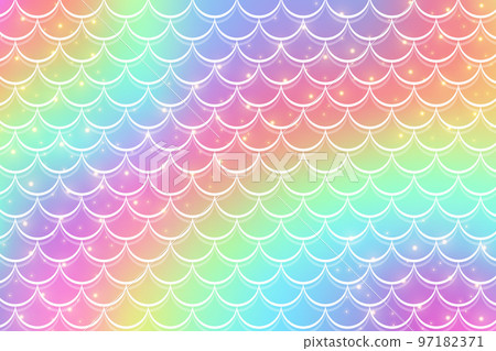 Mermaid rainbow background in fantasy style with scales. Unicorn holographic gradient texture. Sea fish kawaii vector backdrop. 97182371