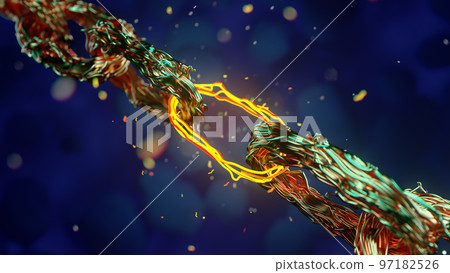 Blockchain digital chain, beautiful abstract copper coil wiring . 3d rendering. 97182526