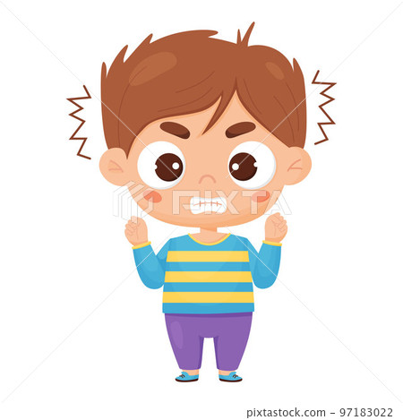Angry dissatisfied boy. Male character emotion. Vector illustration in cartoon style Angry dissatisfied boy. Male character emotion. Vector illustration in cartoon style 97183022