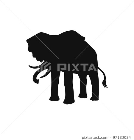 Black contour silhouette of elephant side view flat vector illustration isolated. Black contour silhouette of elephant side view flat vector illustration isolated. 97183024