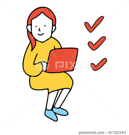 A woman checking while looking at a computer 97183243