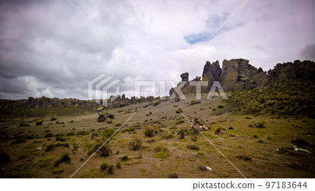 sandstone rock formation at Imata in Salinas and Aguada Blanca National Reservation, Arequipa, Peru 97183644